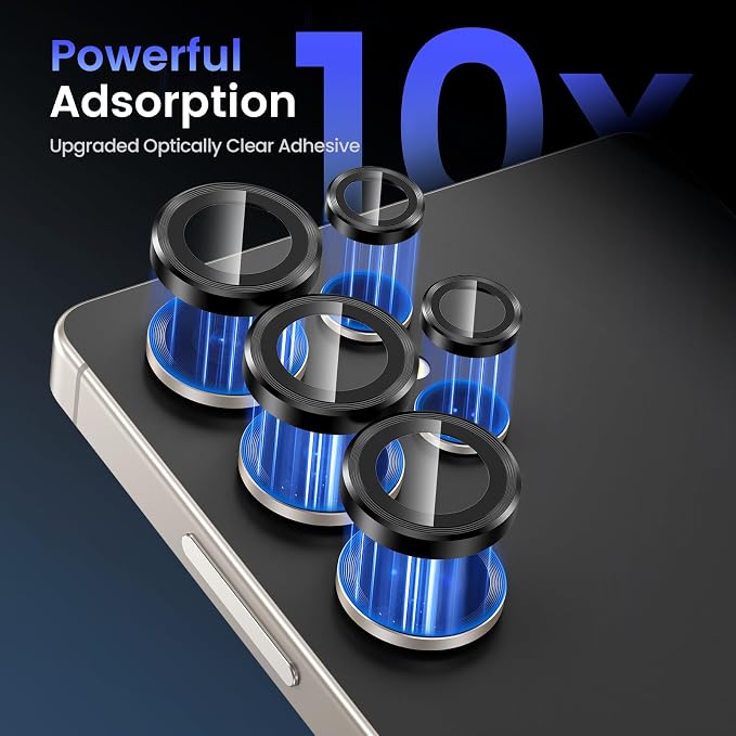 Tensea Compatible with Samsung Galaxy S25 Ultra Camera Lens Protector | 9H Tempered Glass Camera Cover Screen Protector Metal Individual Ring [Installation Tray][Case Friendly] - Image 4