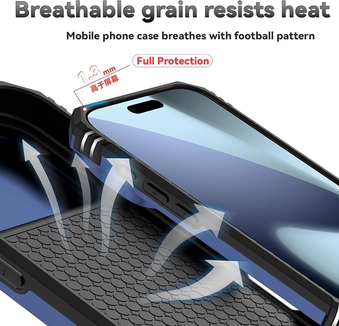 SunStory Phone Case for iPhone 17 Pro Case with HD Screen Protector & Slide Camera Cover & Rotated Ring Kickstand, [Military-Grade] Phone Case for for iPhone 17 Pro, Blue - Image 7