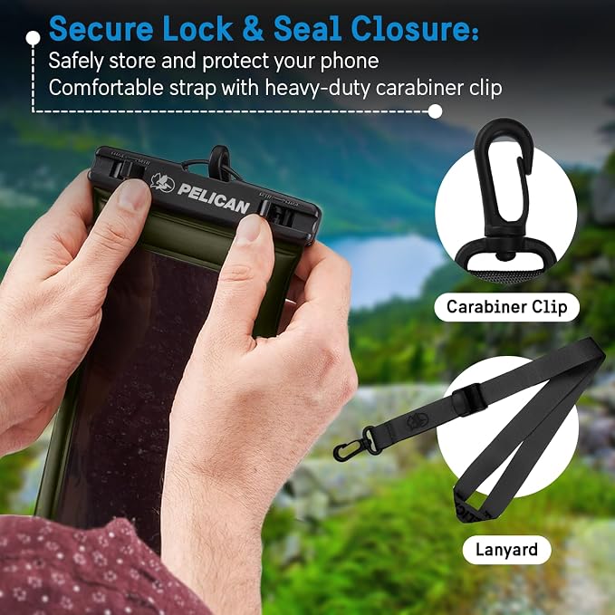 Pelican Marine Waterproof Phone Pouch (Regular) - Olive Green | Touchscreen IP68 Floating Waterproof Phone Case w/Detachable Lanyard - Fits All Phones - Beach Cruise Ship Travel Essentials - Image 4