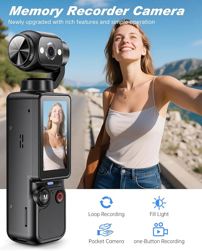 Vlogging Camera, Mini Camcorder, Portable Handheld Video Camera | Mini camcorder with 180° rotating lens, 7-hour battery, 32GB card, one-button recording for travel and daily moments - Image 2