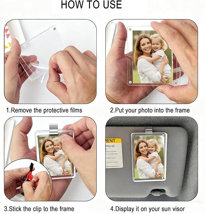 GoldenLife 2Pcs Car Picture Holder, Car Visor Photo Clip - Magnetic Nonslip Strong Stickiness, Clear Personalized Car Picture Frame, Suitable for Adding Family or Personal Photos (3.5"X2.4") - Image 6