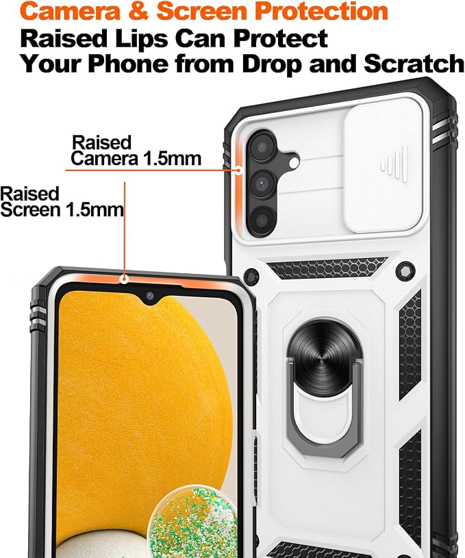 Gritup for Samsung Galaxy A13 5G Case with 2PCS Screen Protector, Build in 360° Rotating Ring Kickstand, Military Grade Protective Cover for A13 5G Phone, White+Black - Image 5