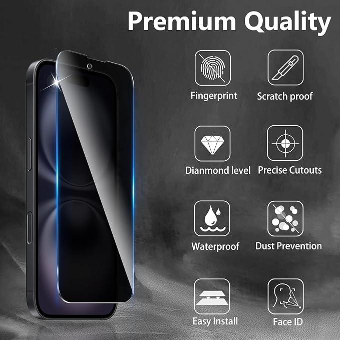 3+3 Pack Privacy Screen Protector Designed for iPhone 16 With 3 Pack Camera Lens Protector,Full Coverage Anti-Spy Tempered Glass Film,9H Hardness,Bubble Free,Easy to Install - Image 3