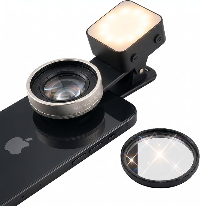 Macro Lens for iPhone 10X Phone Camera Lens Kit with Fill Light & Star Filter, Magnetic Warm/Cool Fill Light Universal Clip for Nail Art & Jewelry Photography by Unknown