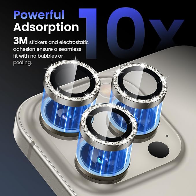 Tensea Camera Lens Protector for iPhone 16 Pro Max/16 Pro/15 Pro Max/15 Pro | Metal Aluminum Alloy Tempered Glass Cover Bling Camera Screen Protector Accessories, Case Friendly - Image 4