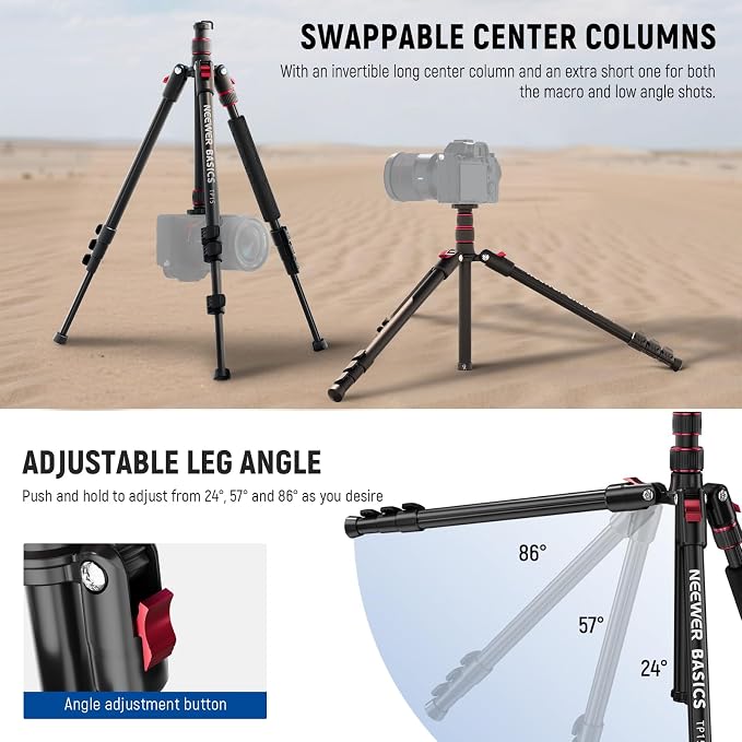 NEEWER Basics TP15 Camera Tripod Monopod, 68" Metal Heavy Duty Portable Travel DSLR Cell Phone Stand with Cellphone Holder Mount Compatible with iPhone Filming Video Recording, Ball Head Not Included - Image 4