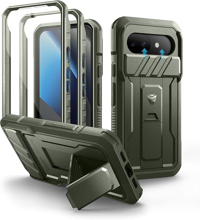 Dexnor for Google Pixel 10a Case with Slide Camera Cover & 2 Front Frames & Built-in Screen Protector & Kickstand, Full-body Shockproof Protective Cover Heavy-duty Rugged Bumper Cases,Army Green(2026) by Dexnor