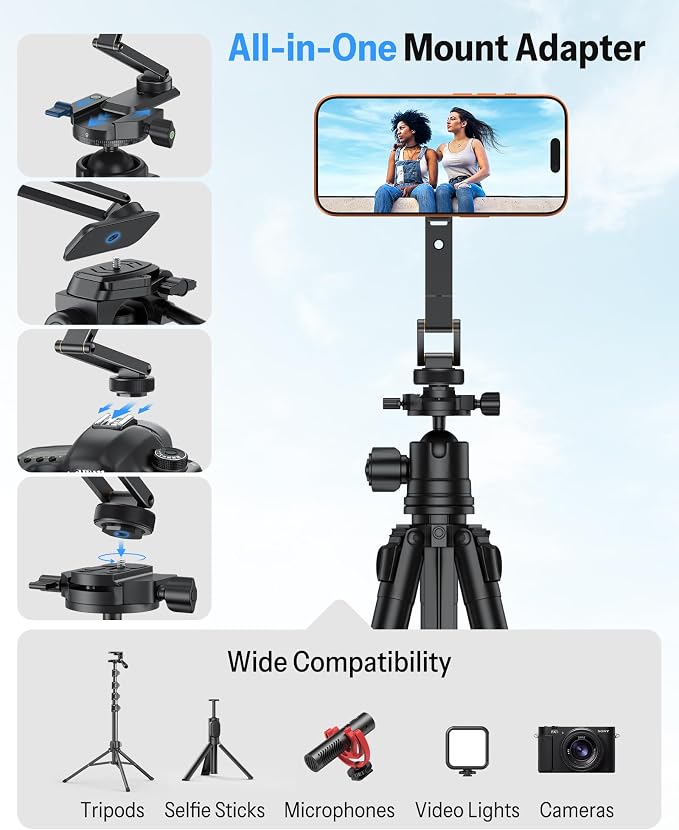OMOTON Magnetic Phone Mount for Tripod Camera with Arca Base Cold Shoe 1/4" | Aluminum 360° Adjustable, Detachable Base with Magnet for Steel Surface for Gym Golf Cart Video Recording, for iPhone Android - Image 2