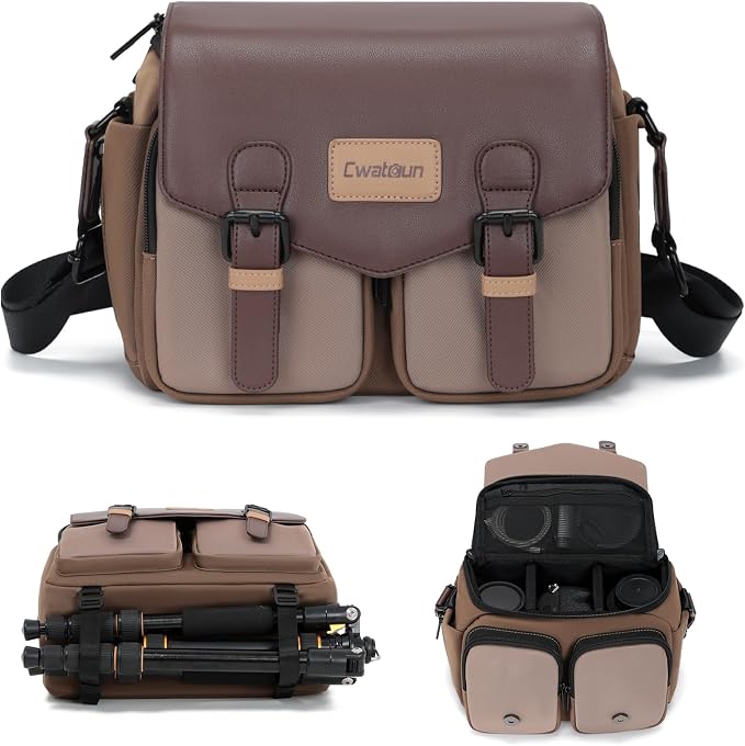Cwatcun Midi Camera Sling Bag, Waterproof Crossbody Case with Tripod Holder | Camera/Photography Shoulder Messenger Bag for Canon, Nikon, Sony, Fuji DSLR/SLR/Mirrorless Camera, LensFits 1DSLR+2lenses. by FocusonCameraBag