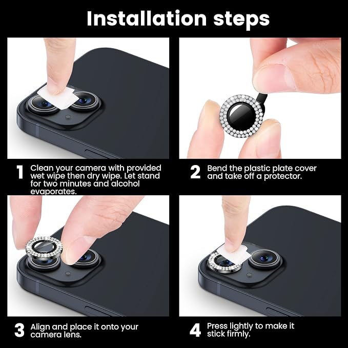Tensea for iPhone 14/14 Plus Camera Lens Protector Bling, Camera Cover | 9H Tempered Glass Camera Screen Protector, Metal Individual Ring for iPhone14 6.1inch/ 14Plus 6.7inch, HD Clear, Easy Install - Image 7