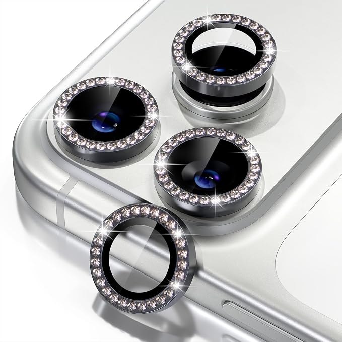 Misea Compatible for iPhone 17 Pro/iPhone 17 Pro Max Camera Lens Protector | 9H Tempered Glass Ultra HD Bling Camera Screen Protector Cover Metal Individual Ring Decoration Accessories, Black Diamond by Misea