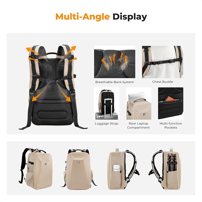 K&F CONCEPT Camera Backpack,Hardshell Photography DSLR Camera Bag | 15-15.6 Inch Laptop Compartment, Waterproof, Hard Shell Camera Case, Compatible with Canon/Nikon/Sony/DJI Mavic Drone, B07 - Image 4