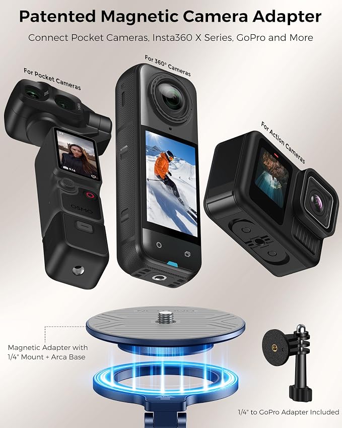 OMOTON TP02-Ultra Multi-Device Camera & Phone Mount with 1/4" Adapter, Blue | Built-In 1/4" & Arca Base, Clamp, Magnetic & Tripod Setups for iPhone, Pocket/Action Cameras, Overhead & Low-Angle Filming - Image 3