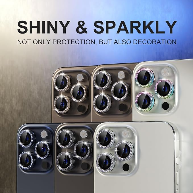 Choiche for iPhone 15 Pro/iPhone 15 Pro Max Camera Lens Protector | Ultra HD, Bling 9H Tempered Glass Camera Cover Screen Protector Metal Ring Decoration Accessories (Glitter-Colorful) - Image 7