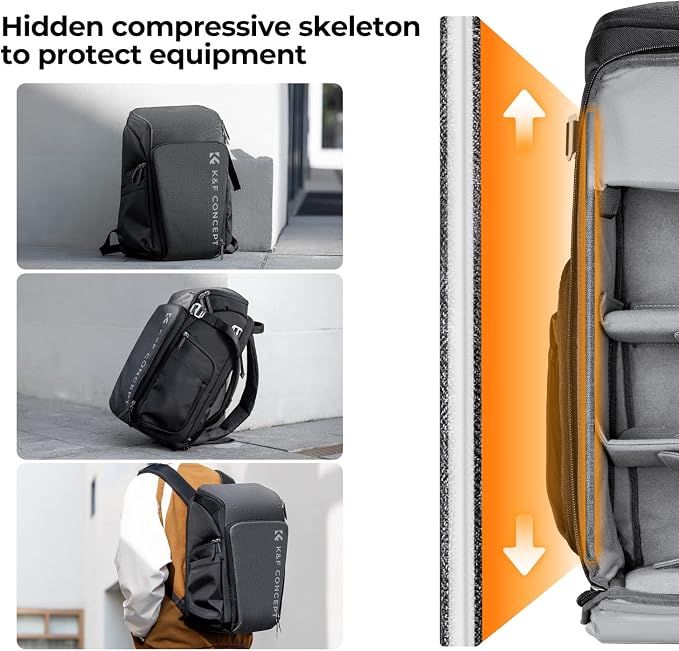 K&F CONCEPT Camera Backpack, 22L Expandable Camera Bag with Rain Cover | with Tripod Holder & 15.6in Laptop Compartment, Quick Access & Water Resistant for Canon/Nikon/Sony/DJI/DSLR Mirrorless, B06 - Image 5