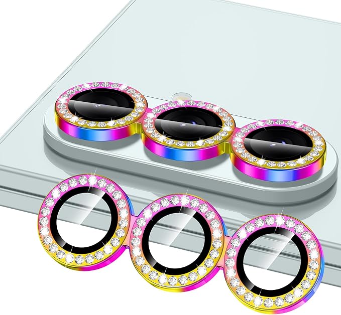 for Samsung Galaxy Z Fold 7 Camera Lens Protector, Individual Metal Ring Tempered Glass Lens Cover, [Strong Adsorption] Scratch Resistant Ultra-Thin HD Clear Lens Cover, 1 Set-Colorful Diamond - Image 2