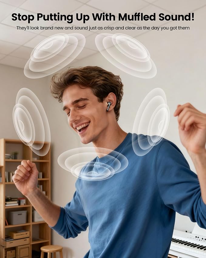 20-in-1 AirPod Cleaning Kit Pro 4 3 2 1 Cleaner Tool for Earbud Phone | Multifunction Deep Cleaning Headphones Keyboard Screen with Soft Brush, Metal Tip, Flocking Sponge, 15ml Spray, Cloth, Putty - Image 5
