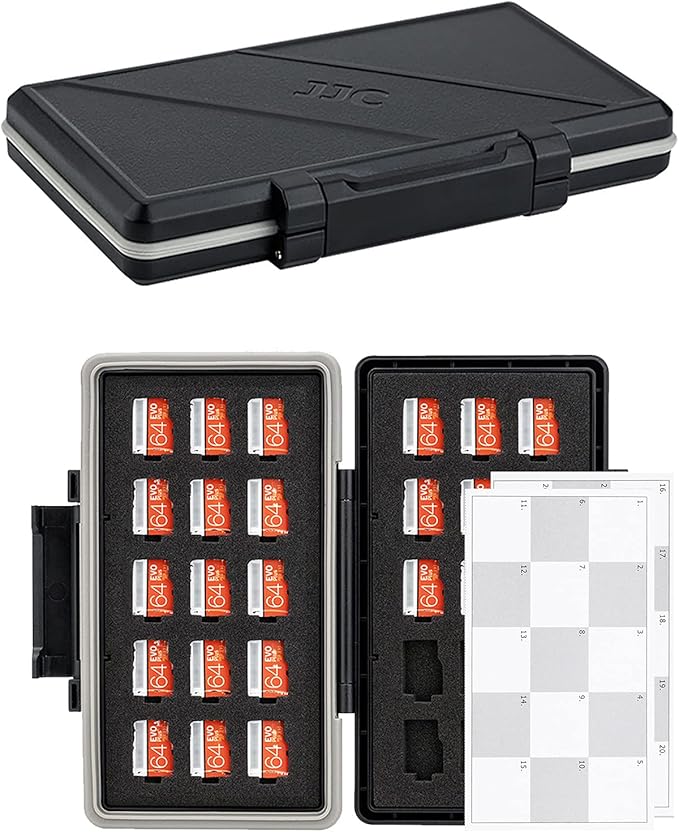 30 Slots Micro SD Card Case with Index Label, Water Resistant & Shockproof Micro SD Card Holder, Compact MicroSDHC/MicroSDXC/Micro SD Card Organizer Storage by JJC