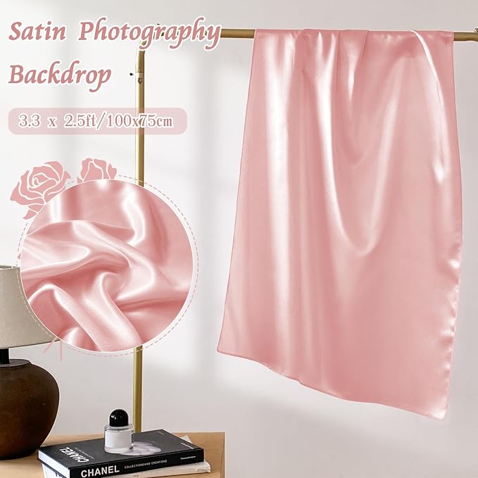 RUDONG M Satin Photography Backdrop, Pink, 3.3x2.5ft | Wrinkle-Free, Silky Fabric, For Jewelry/Cosmetics/Flat Lay/Studio, 100x75cm - Image 4