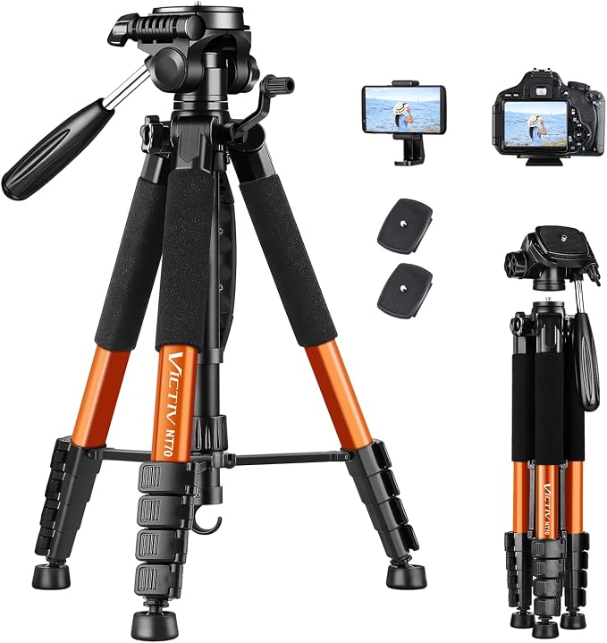 Victiv 74” Camera Tripod, Phone Tripod for iPhone with Phone Holder, Orange | Aluminum Professional Heavy Duty Camera Tripod Stand, Tall Tripod for DSLR with Carry Bag, Compatible with Canon Nikon iPhone by Victiv