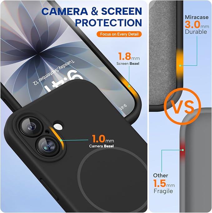 Miracase Silicone & Magnetic for iPhone 17 Case, Black | Compatible with MagSafe, Silicone Camera Control Cover, Soft Microfiber Lining, Shockproof Drop Protection Phone Case for 17 - Image 3