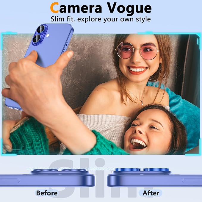 YWXTW for iPhone 16/iPhone 16 Plus Camera Lens Protector, Individual Anti Scratch Metal Ring Tempered Glass Camera Screen Protector for iPhone 16 Accessories, Case Friendly (Ultramarine) - Image 4