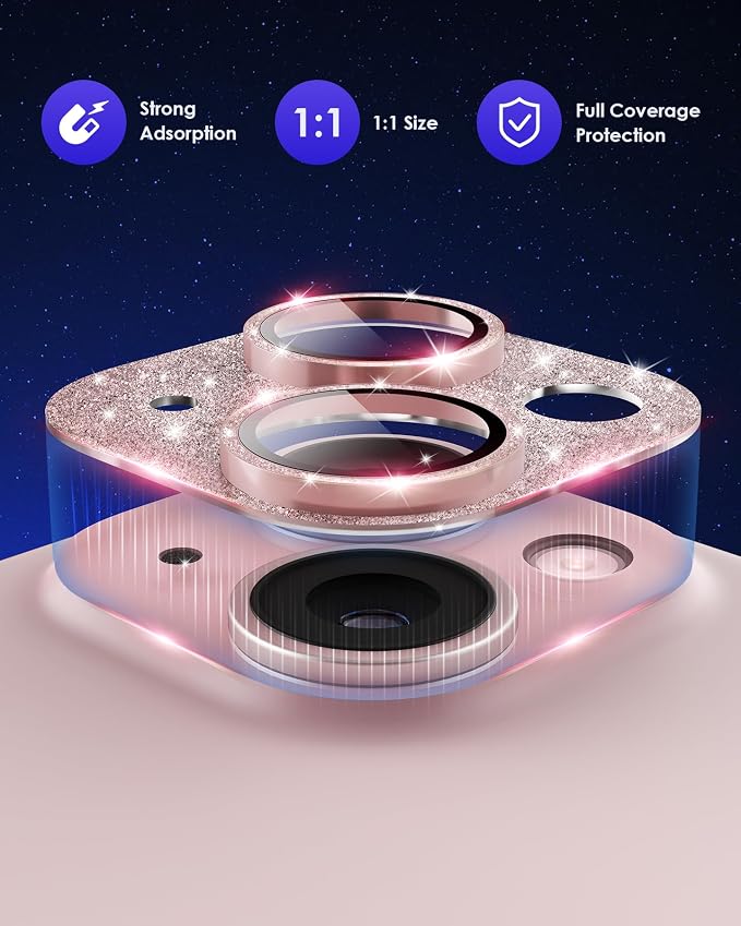 Compatible for iPhone 15/ iPhone 15 Plus/iPhone 14/ iPhone 14 Plus Camera Lens Protector GL-Plus Aluminium Alloy Ring 9H Tempered Glass Screen Camera Cover GL-Pink - Image 2