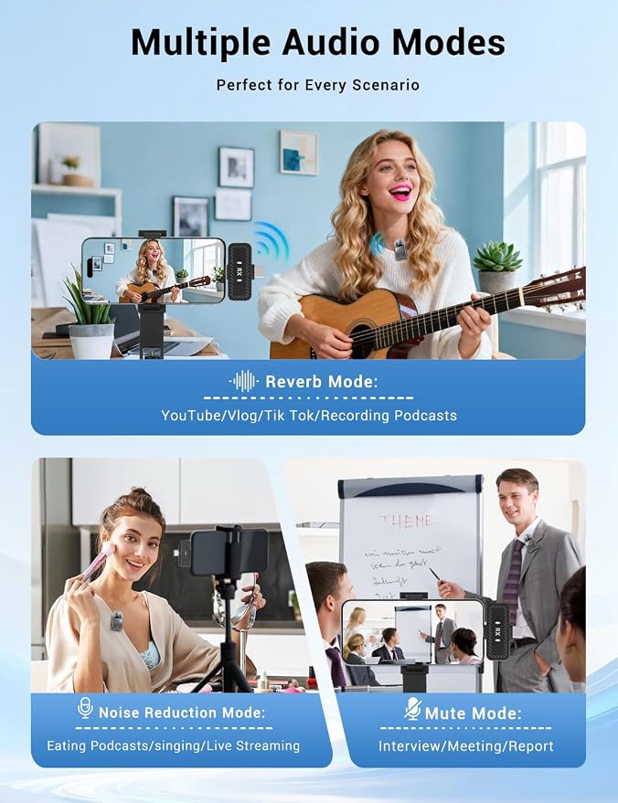 Mini Wireless Lavalier Microphone for iPhone, iPad, Android Phone, Noise Reduction Plug and Play Magnetic Clip on Lapel Mic for Video Recording Podcast Vlogging - Image 4