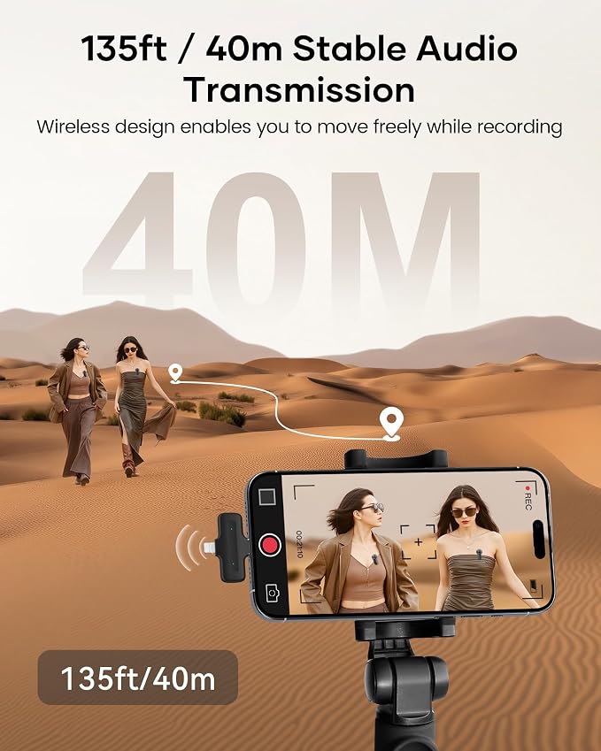 Wireless Lavalier Microphone for iPhone iPad Android with Charging Case,Lapel Mic with Noise Reduction,36H Battery Life, 135ft Range, Mini Microphone for Video Recording,YouTube,Vlog,Live Streaming - Image 3