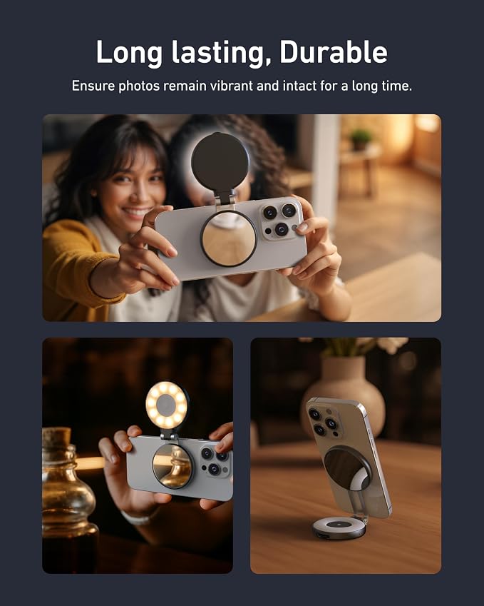 TELESIN C03 Strong Magnetic Phone Selfie Light for iPhone Magsafe | CRI97 360° LED Beauty Selfie Ring Fill Light with Mirror for Selfies/Photography/TikTok/Zoom Calls/Video Conference(Black) - Image 4