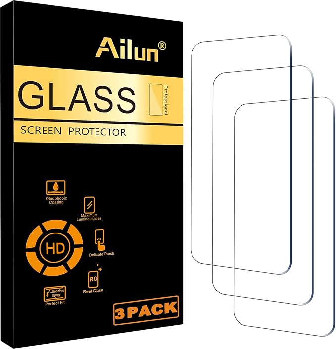 Ailun 3 Pack Screen Protector for iPhone 16 / iPhone 15 / iPhone 15 Pro | 6.1 Inch, Tempered Glass, Dynamic Island Compatible, Case Friendly by Ailun