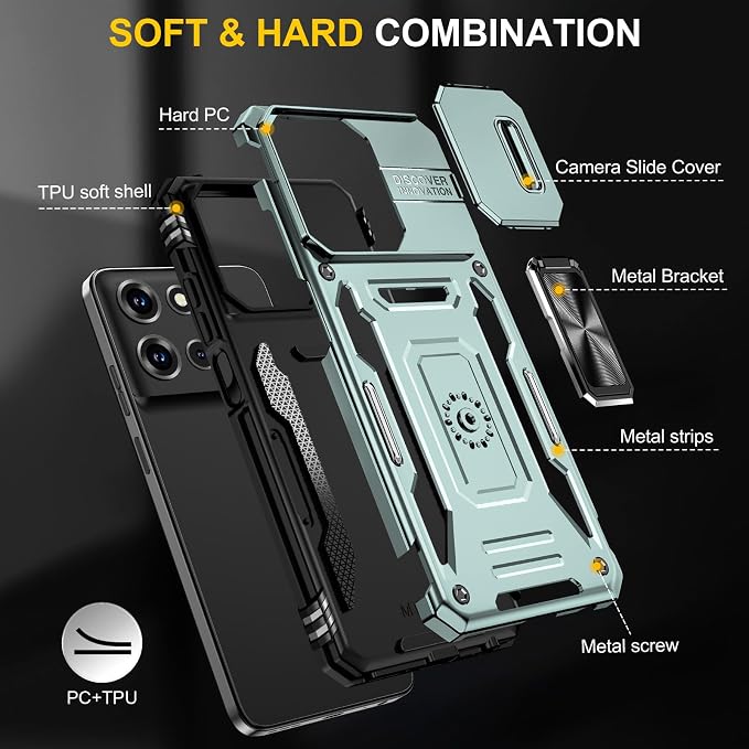 for Moto G 2025 Case with Screen Protector and with Camera Cover, 360°Military Grade Rotatable Kickstand (Heavy Duty) Shockproof Protective, Case for Google Pixel Alpine Green - Image 7