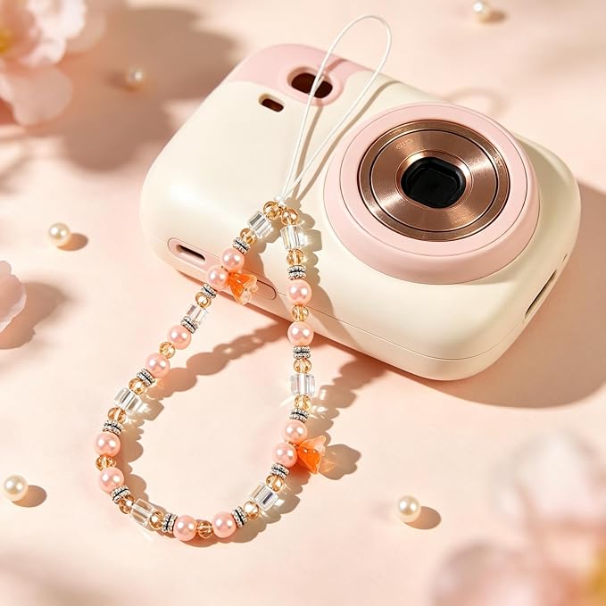 Phone Charm Beaded Camera Wrist Strap Cute Chain Lanyard Wristlet | Camera Wristlet Crystal Pearl Camera Charm Strap Girly Phone Charms Strap Bag Purse Charms for Women - Image 5