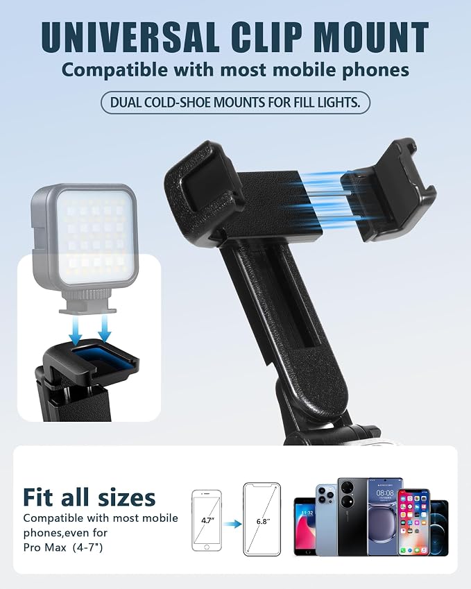 Pocket Phone Tripod, 3-in-1 Portable Selfie Stick Tripod with Remote, 360° Rotation Cell Phone Tripod Stand, Extendable Mini Tripod for iPhone Android Phones (Clip Mount) - Image 3
