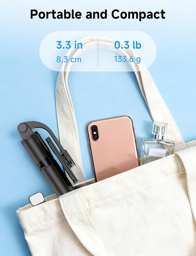 Mini Selfie Stick Travel Tripod for Cell Phone with Light, Extendable Selfie Stick for iPhone with Detachable Remote, iPhone Tripod for Video Recording, Photograph, Compatible with Cellphones - Image 8