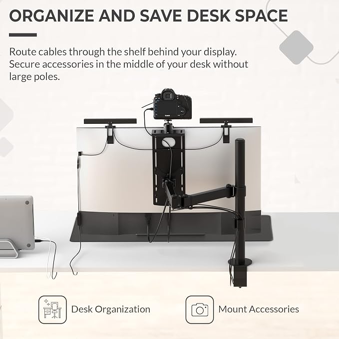 HumanCentric DSLR Monitor Mount Small, Desk Camera Mounting | Light Webcam, Microphone Shelf for Monitor VESA Arm, Replace Clamp Tripods, 100x100mm Patterns, Aluminum, Hardware Included - Image 6