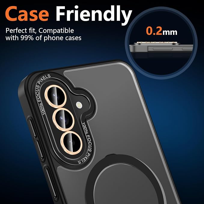 for Samsung Galaxy A37/A57 Camera Lens Protector, Individual Metal Ring Tempered Glass Lens Cover, [Strong Adsorption] Scratch Resistant Ultra-Thin HD Clear Lens Cover, 1 Set-Gold - Image 8