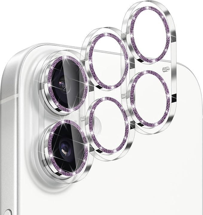 Dengduoduo 3 Pack Camera Lens Protector for iPhone 17, Tempered Glass, Ultra HD, 9H Hardness, Anti-Scratch, Case Friendly,[No Affect on Night Shots], Glitter Dark Purple by Dengduoduo