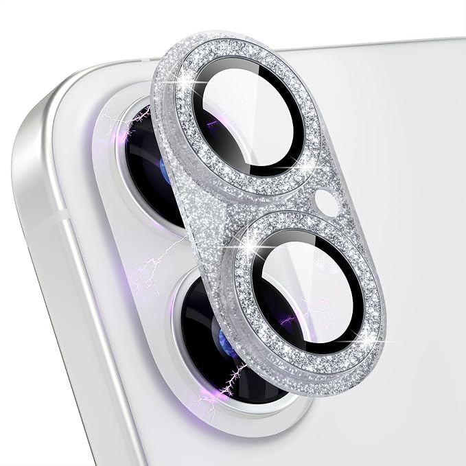 Choiche for iPhone 17 Camera Lens Protector, Glitter-Silver | Bling Metal Camera Cover with 9H Tempered Glass Lens Screen Protector Accessories, Strong Adsorption, Case-Friendly by Choiche