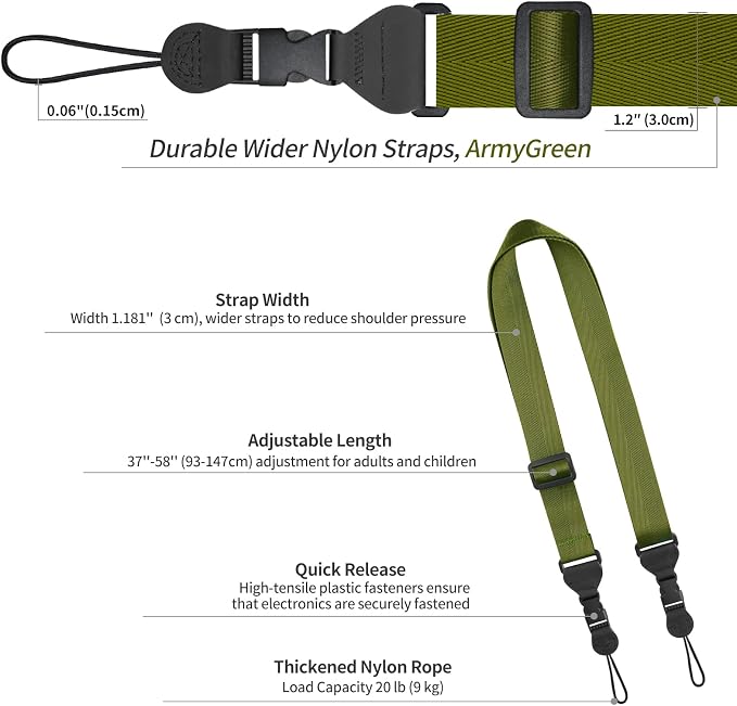 FIEIL Nylon iPad Strap, Adjustable Camera Neck Strap, Comfortable Shoulder Strap for iPad, Cellphone Tablet, Camera, Laptop, Binocular, Luggage Bag (Green Universal Neck Lanyard) - Image 6