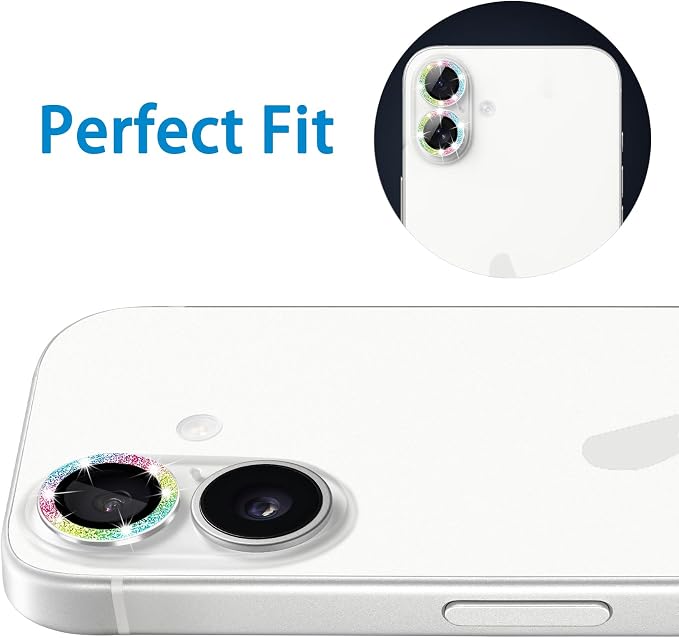 Designed for iPhone 16 and 16 Plus Camera Lens Protector, Bling Glitter Diamond Lens Cover 9H Tempered Glass Camera Cover Anti Scratch Shockproof Screen Protector - Image 6