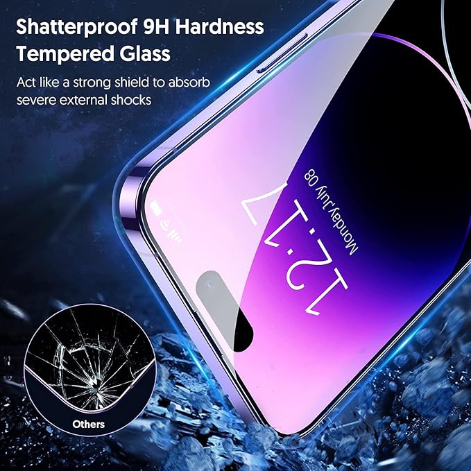 Fotbor for [3+3 Pack] iPhone 14 Pro Screen Protector with Camera Lens Protector, 9H Shatterproof Tempered Glass Film with Easy Installation Frame, HD Clear Sensitive Full Coverage 6.1 Inch - Image 3