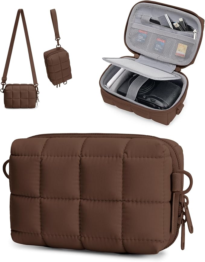 BAGSMART Small Puffy Digital Camera Case, Water-repellent, Coffee Brown | Camera Bag with 2 Carrying Ways for Canon PowerShot G7X Mark II/III/Sony DSCW800/DSCW830, Lightweight by BAGSMART