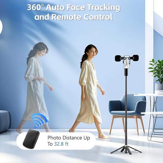 Auto Face Tracking Tripod for iPhone, Android & Camera, 60" Extendable Selfie Stick Tripod with Light and Remote, No App, 360° Rotation Phone Holder for TikTok, YouTube, Vlog, Live Streaming - Image 3