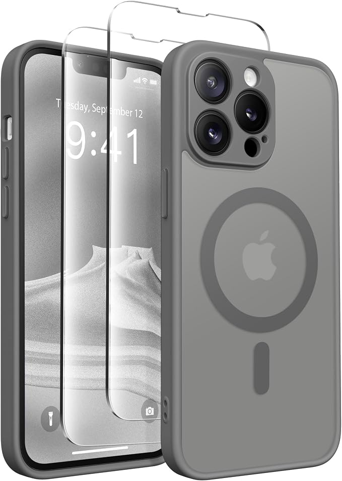 CAPRARO for iPhone 13 Pro Case, Compatible with MagSafe | Upgraded [Full Camera Protection] Shockproof Protective Slim Translucent Matte Magnetic Phone Case 6.1'', Deep Grey by CAPRARO