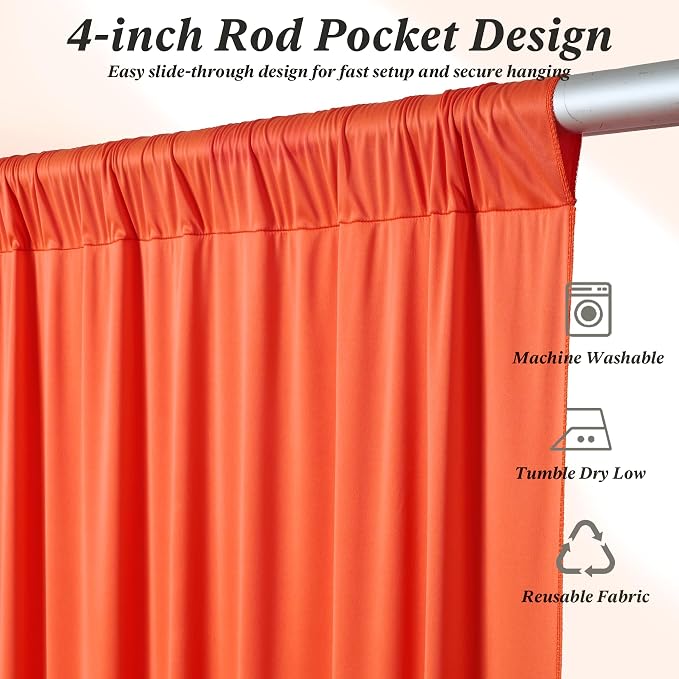 50 ft x 10 ft Wrinkle Free Orange Backdrop Curtain for Parties, 10 Panels 10ft Polyester Orange Photo Backdrop Drapes for Graduation Birthday Wedding Party Stage Curtains - Image 4
