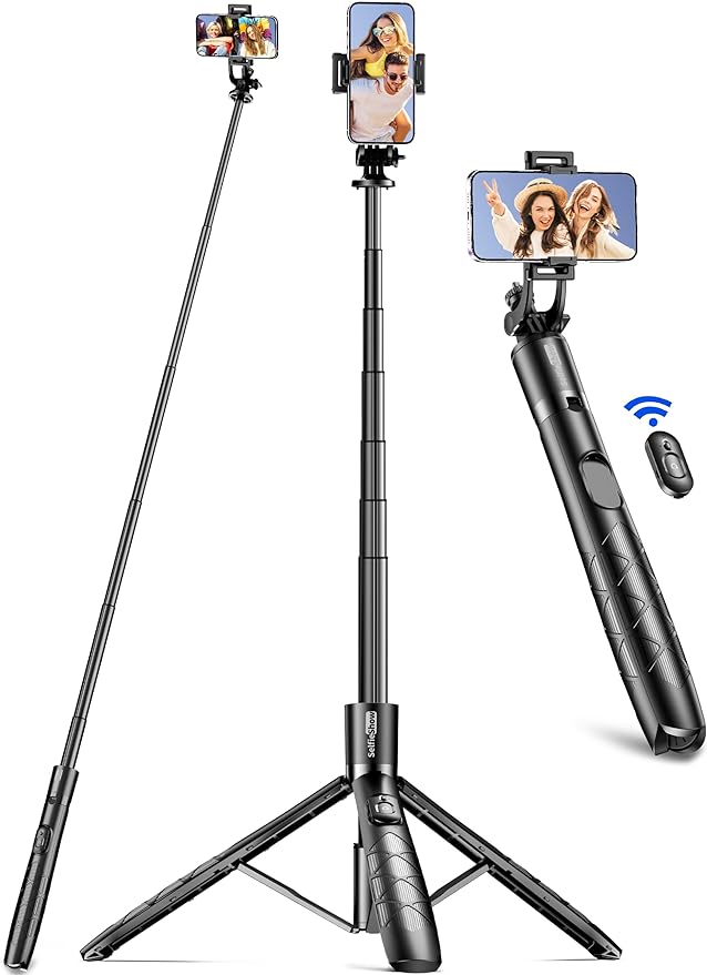 Aluminum 71" Phone Tripod, Travel Tripods for iPhone with Remote, Extendable Cell Phone Selfie Stick Tripod Stand Compatible with iPhone 17/16/15/14/13/Android/Camera by SelfieShow