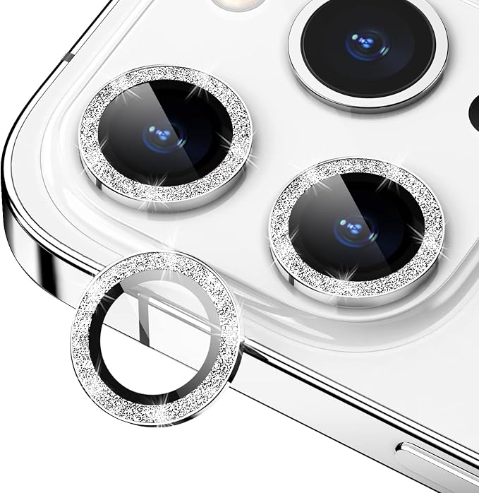 for iPhone 14 Pro/14 Pro Max Camera Lens Protector Glitter, Silver | Individual Metal, 9H Hardness, Scratch Resistant, Shockproof, Drop Protection, Case Friendly, Stylish Accessories by Xfilm