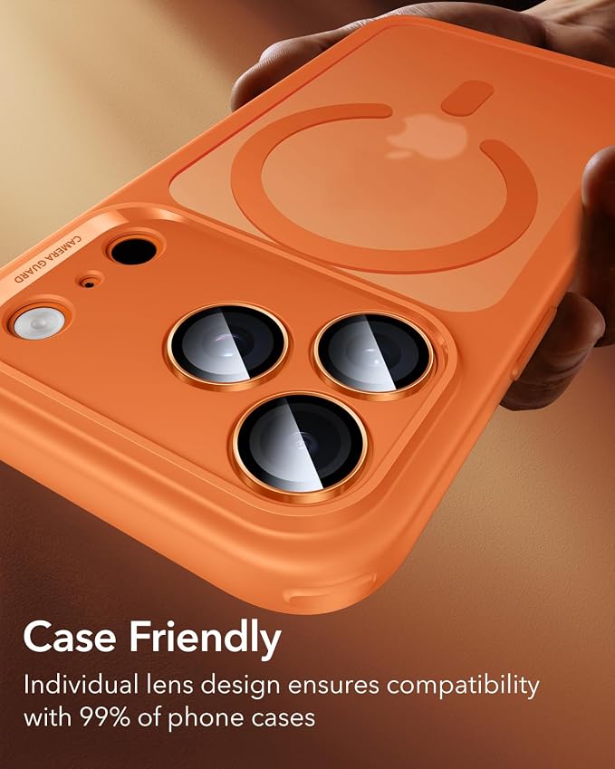ESR for iPhone 17 Pro Max/17 Pro Camera Lens Protector, 1 Pack, Orange | Individual Camera Cover, 9H Tempered Glass, Original Camera Clarity, for iPhone 17/16/15/14 Pro Max/Pro - Image 8