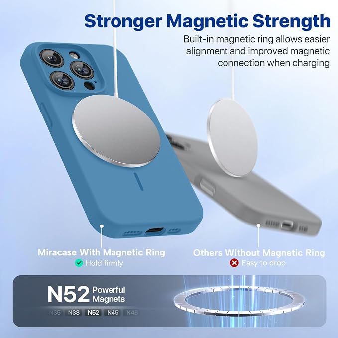 Miracase Magnetic for iPhone 15 Pro Case, Silicone, Soft Microfiber Lining | Compatible with MagSafe, Liquid Silicone Case Shockproof Drop Protection Phone Case for 15 Pro, Capri Blue - Image 5